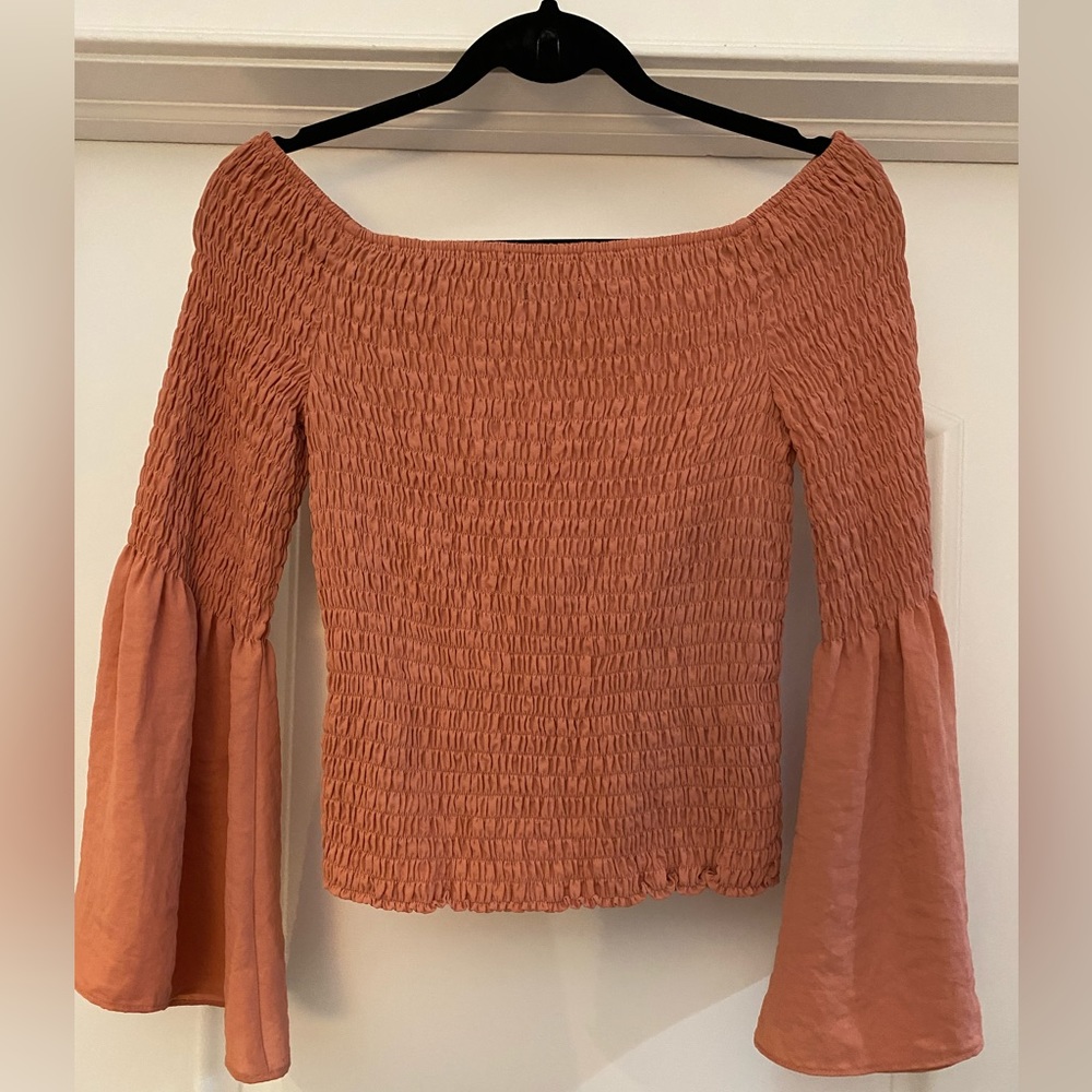 Express off the shoulder blouse with bell sleeves